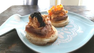 Caviar (black) and Salmon Roe (orange).